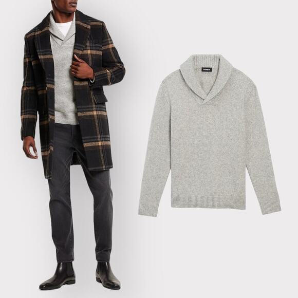 Express Mens Popover Shawl Collar Sweater sz L Twee Preppy Long Sleeve Tan Beige - Picture 8 of 8